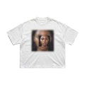 Already Heaven At First Sight white heavyweight tee, flat lay, blurred portrait graphic